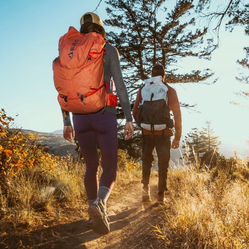 Hikers walking along a mountain trail